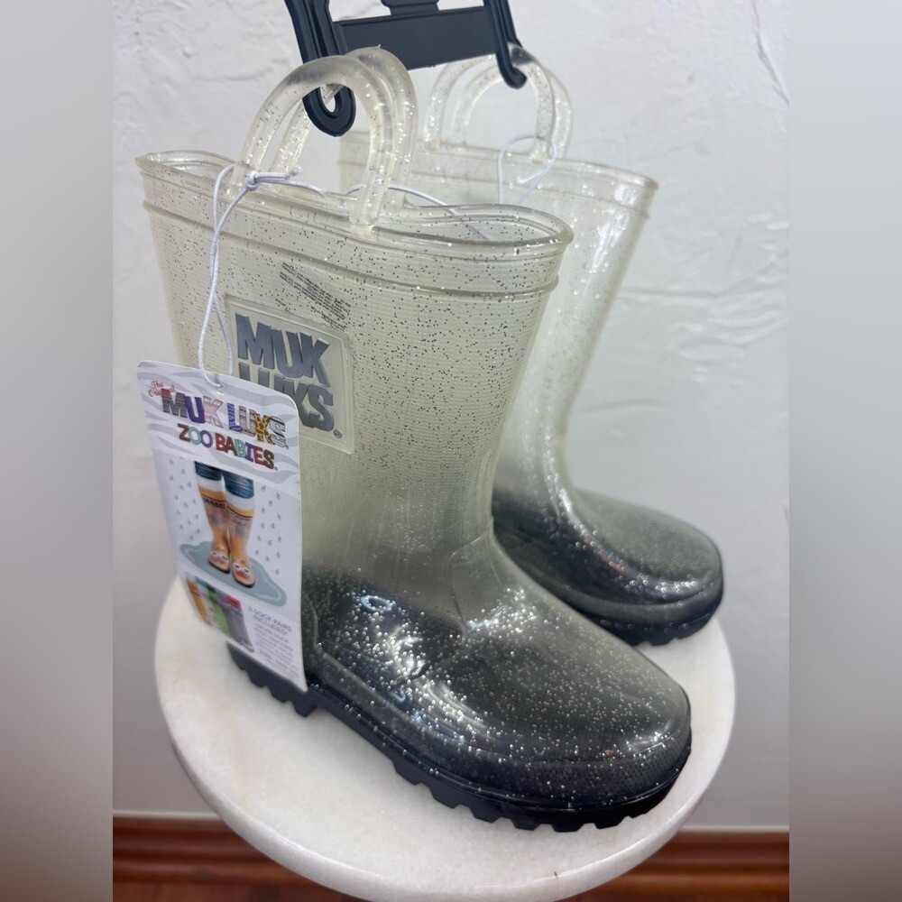NEW SPARKLE RAIN BOOTS Toddler Girl Boy Little Kids Clear Waterproof 9 10